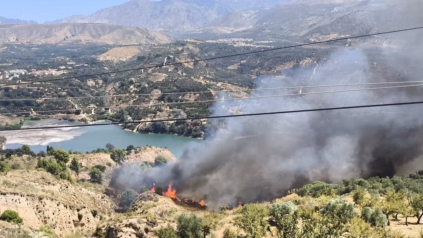 Incendio forestal en el pantano de Béznar (Granada).