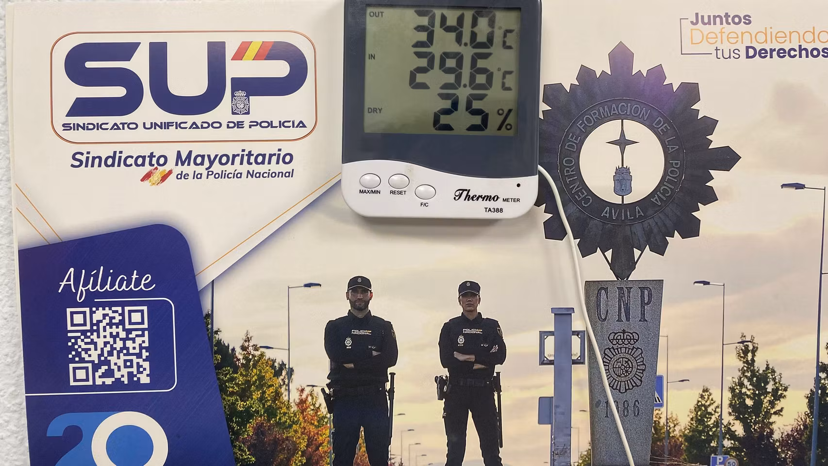 Una medición realizada por el SUP en la oficina de una comisaría de Zaragoza donde se trabaja por encima del tope de 27 grados centígrados.