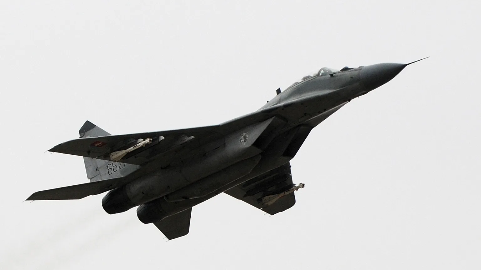 FILE - A view of a MiG-29 aircraft at Sliac Air Base, in Sliac, Slovakia, Feb. 29, 2008