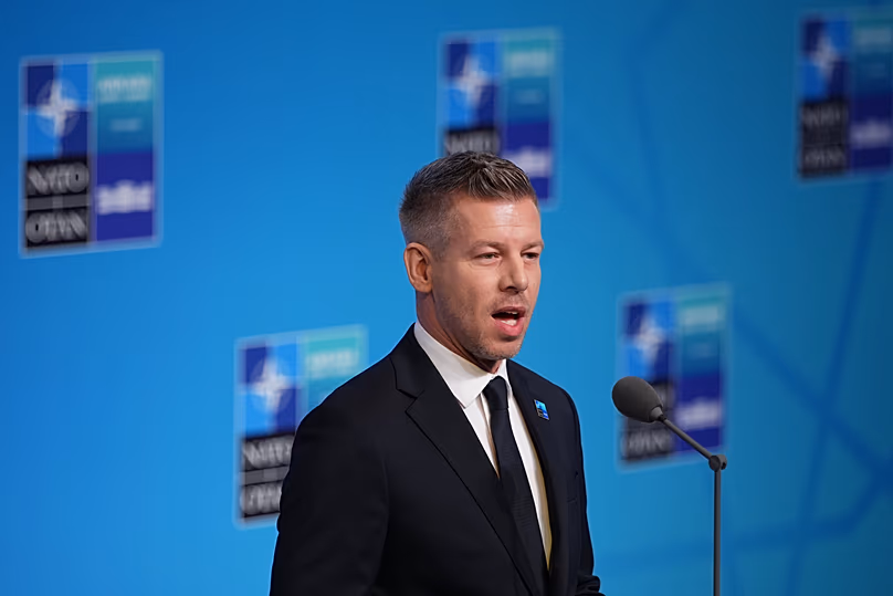 Hungary's Prime Minister Péter Magyar speaks as he arrives for the NATO summit in Ankara, 8 July, 2026