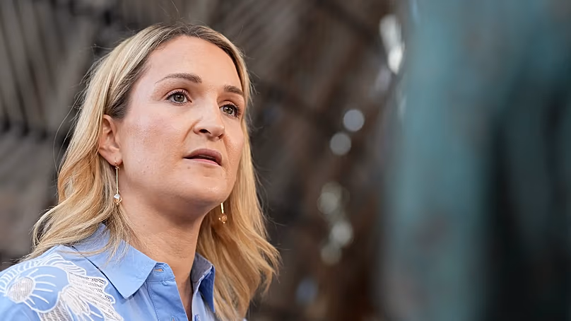 Ireland's Foreign Minister Helen McEntee speaks arrives for a meeting of EU foreign ministers in Brussels, Monday, 13 July, 2026.