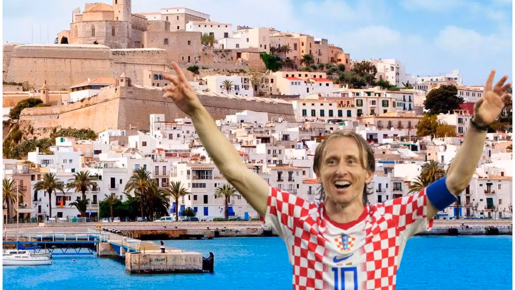 Montaje de la isla de Formentera y Luka Modric.