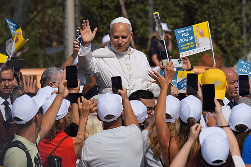 Pope Leo blesses the faithful in Lampedusa