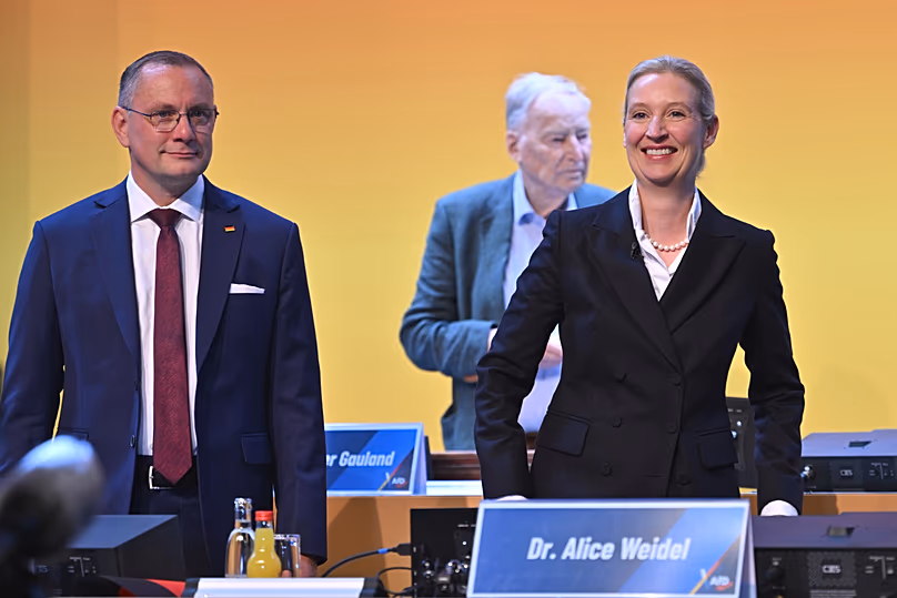 Alice Weidel, federal chairwoman and parliamentary group leader of the AfD, and Tino Chrupalla, chairman of the AfD's Bundestag parliamentary group.