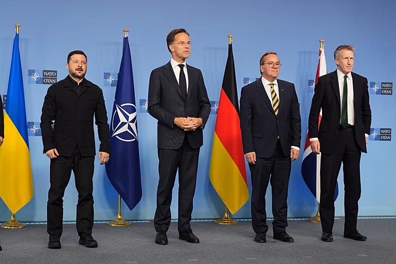 Ukraine's President Volodymyr Zelenskyy, NATO Secretary General Mark Rutte, Germany's Defense Minister Boris Pistorius and Britain's Defense Secretary Dan Jarvis.