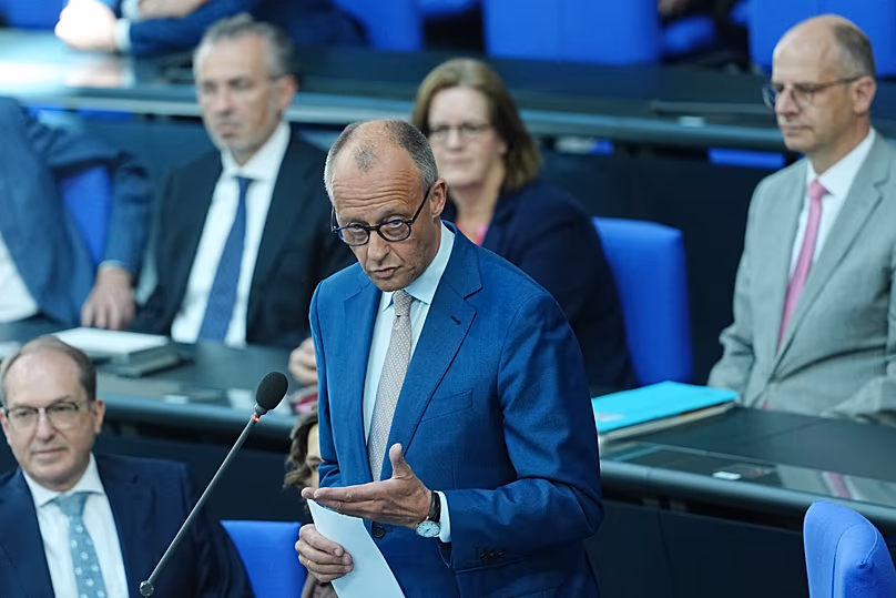 German Chancellor Friedrich Merz speaks in the plenary chamber of the Bundestag during a government statement in Berlin, 11 June, 2026