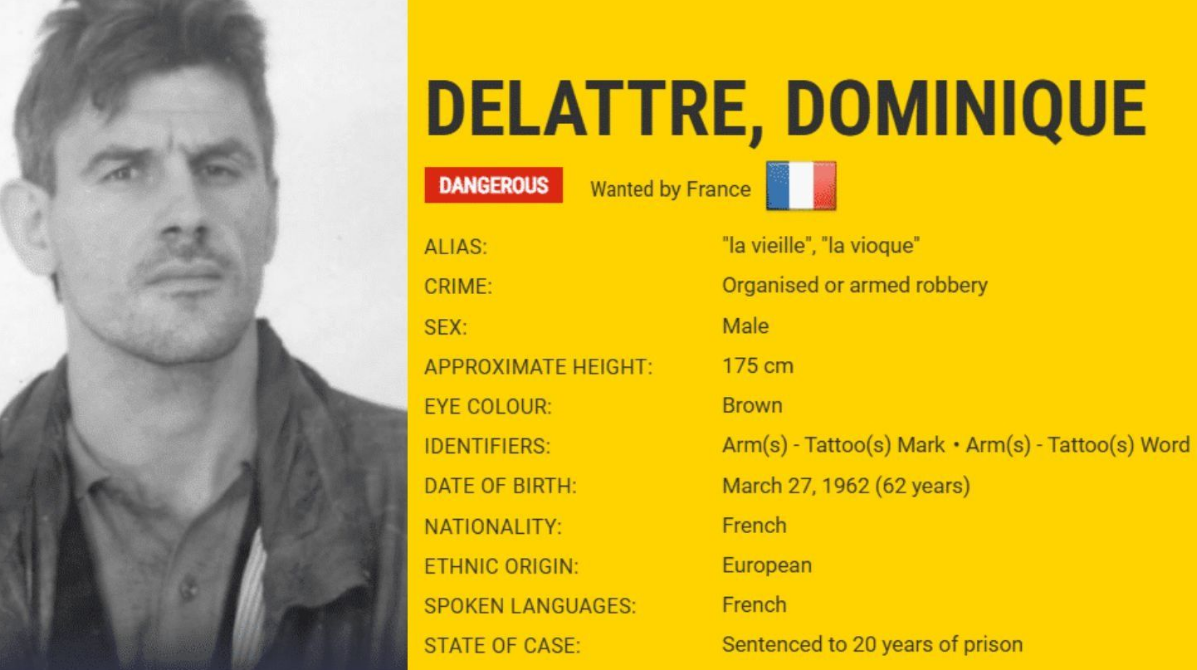 Parte de la ficha de Dominique Delattre en la lista de los más buscados