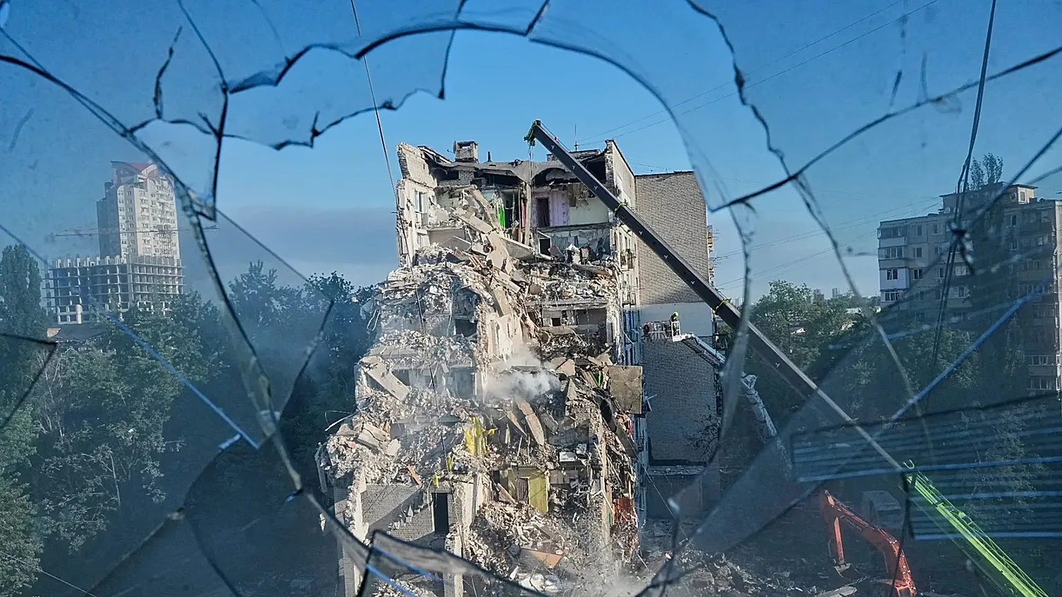 A residential apartment building damaged by a Russian strike on Kyiv, 2 July 2026.