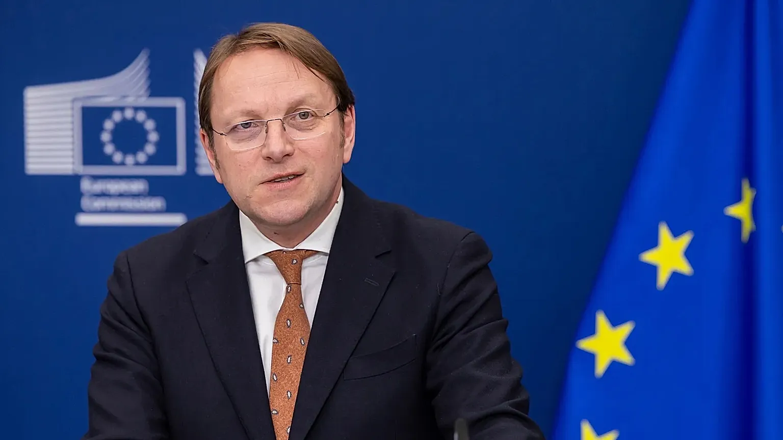 European Commissioner for Health and Animal Welfare Olivier Varhelyi addresses a media conference after a meeting of EU agriculture ministers at EU headquarters in Brussels, W