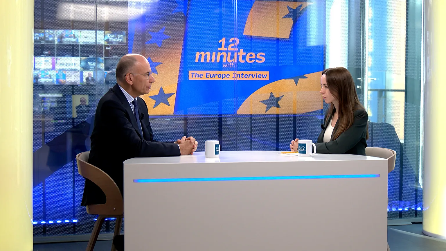 Former Italian Prime Minister Enrico Letta during a Euronews interview on 14 July 2026. 