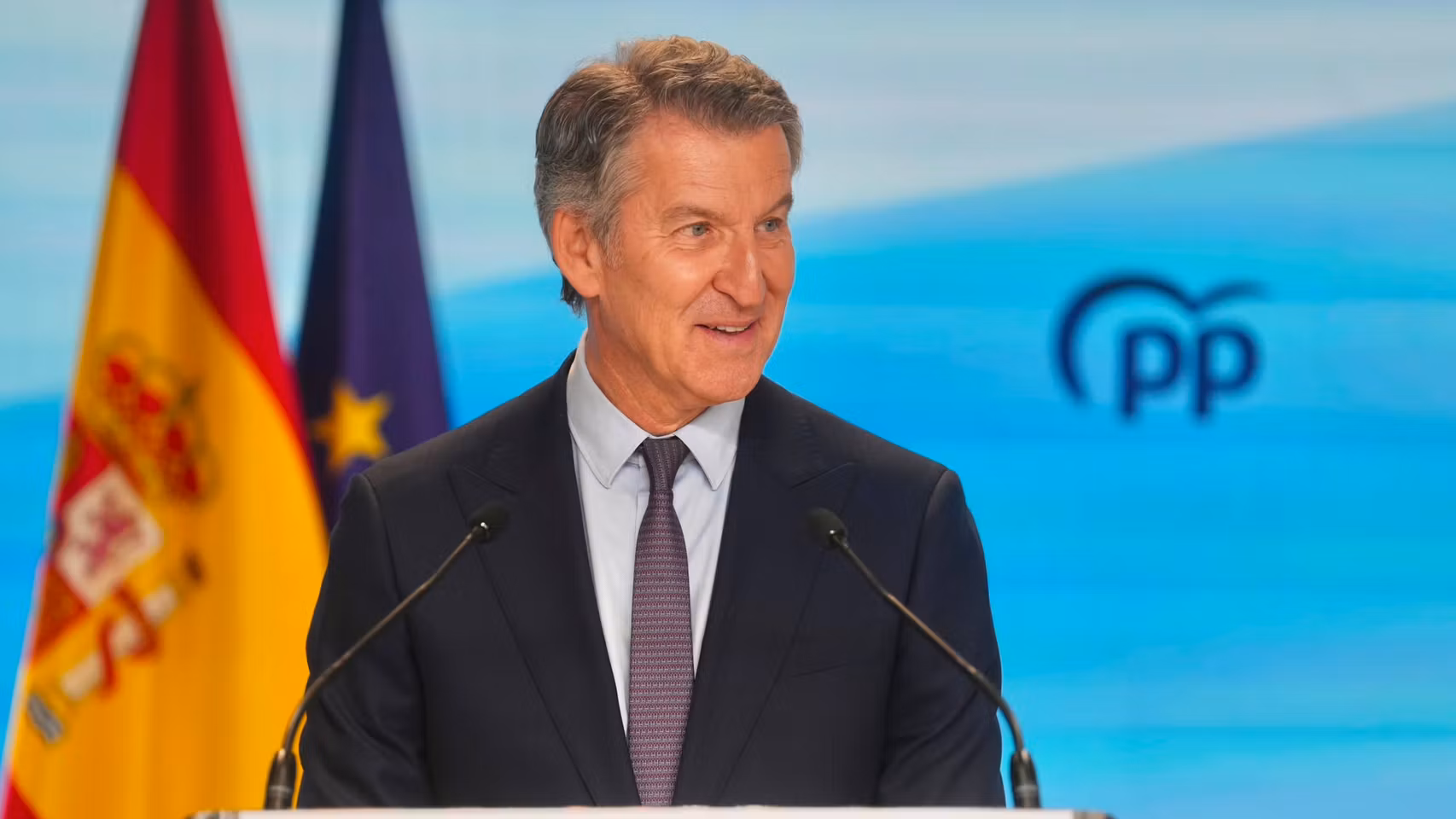 Alberto Núñez Feijóo, presidente del PP, en su rueda de prensa de balance de curso político.