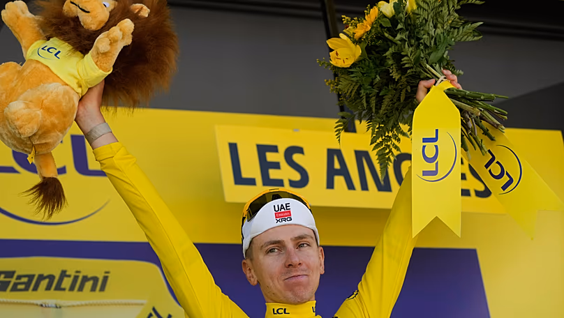 Slovenia's Tadej Pogacar after winning the third stage of the Tour de France cycling race with start in Granollers and finish in Les Angles, 6 July, 2026
