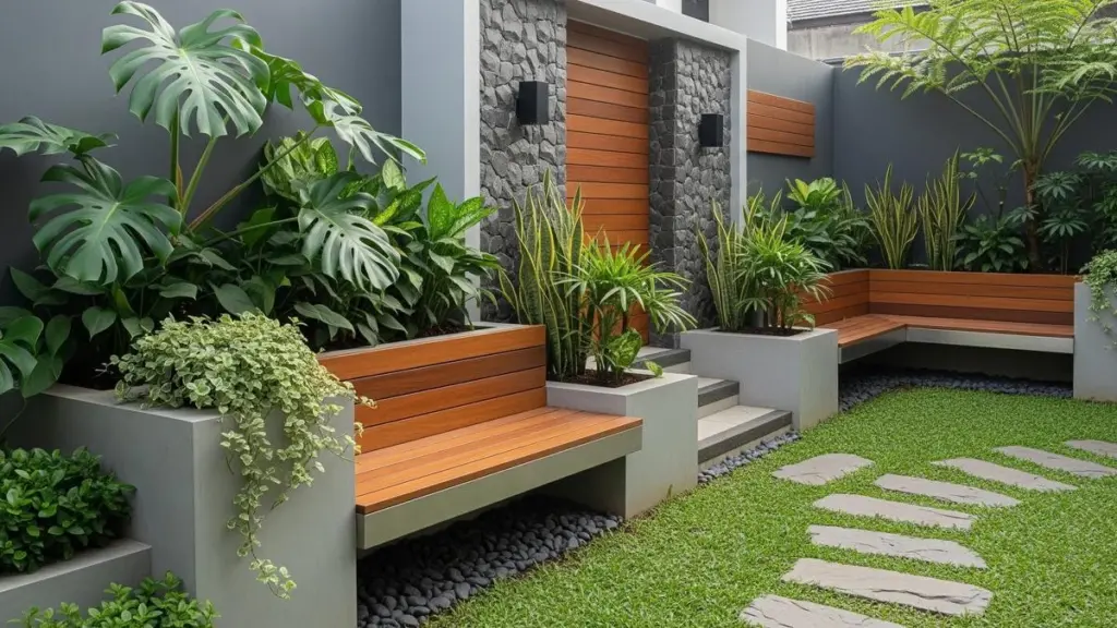 Bancos de jardín con macetas para plantas: el truco para ganar metros en tu terraza