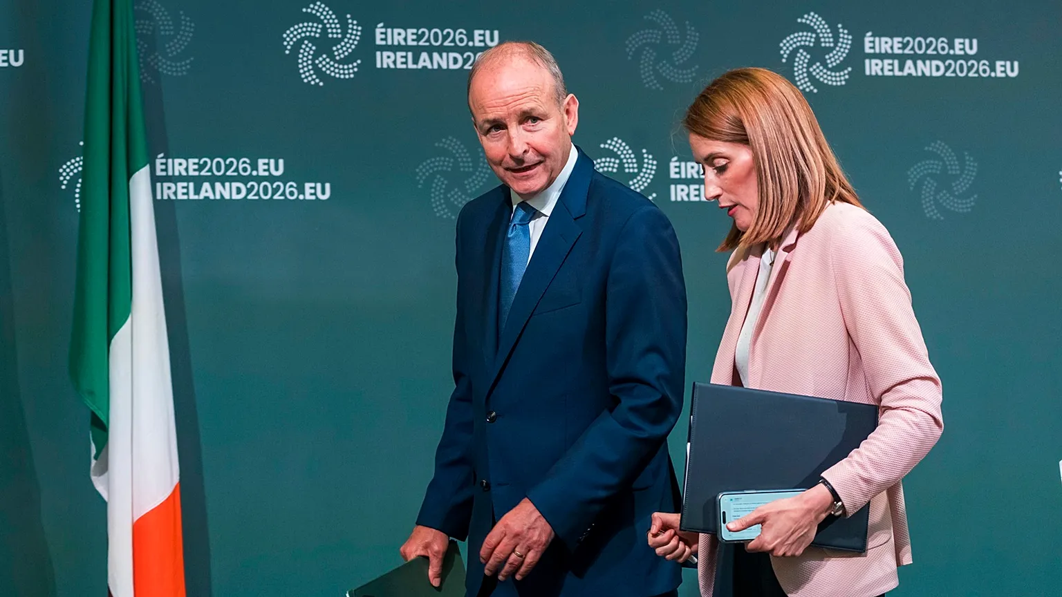 Taoiseach Micheál Martin with European Parliament President Roberta Metsola.