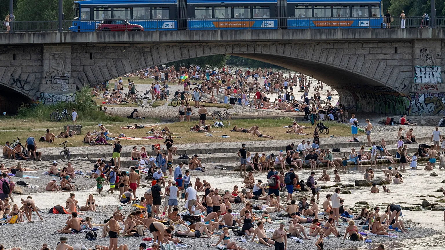 At the Reichenbach Bridge on the River Isar in Munich on 28 June 2026