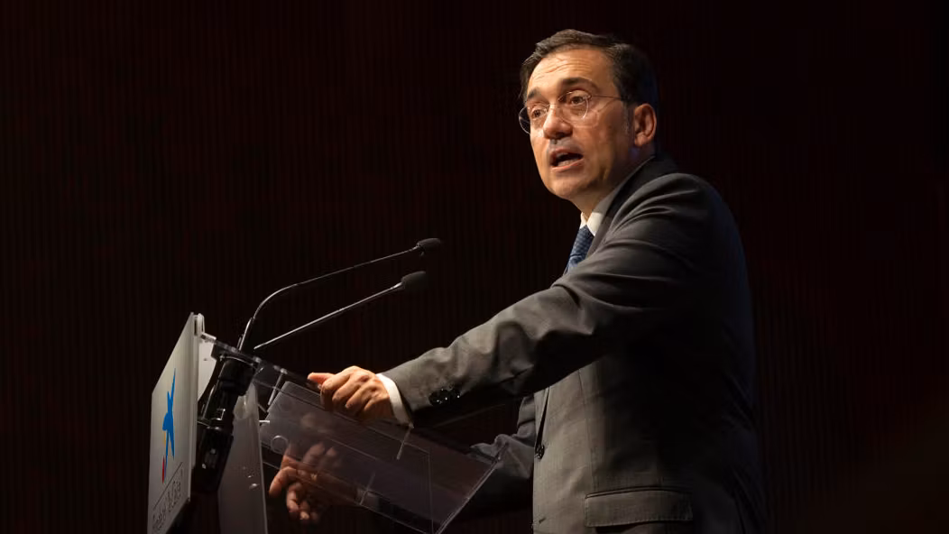 El ministro de Asuntos Exteriores, José Manuel Albares, este martes en un acto en Barcelona.
