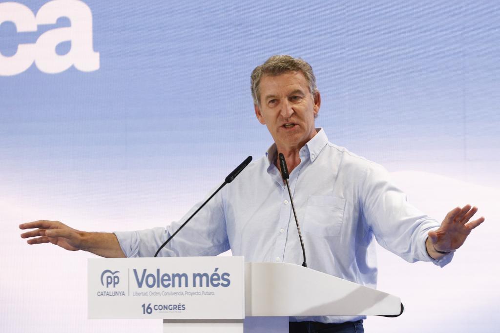 Alberto Núñez Feijóo, el viernes en Barcelona, en la clausura del XVI Congreso del PP de Cataluña.