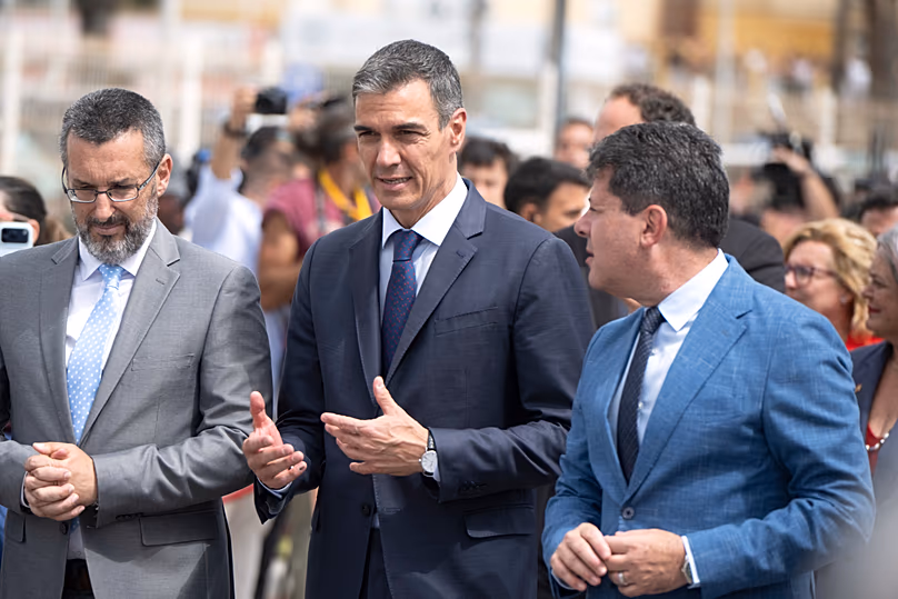 Spanish Prime Minister Pedro Sánchez, centre, in La Línea de la Concepción, 15 July, 2026