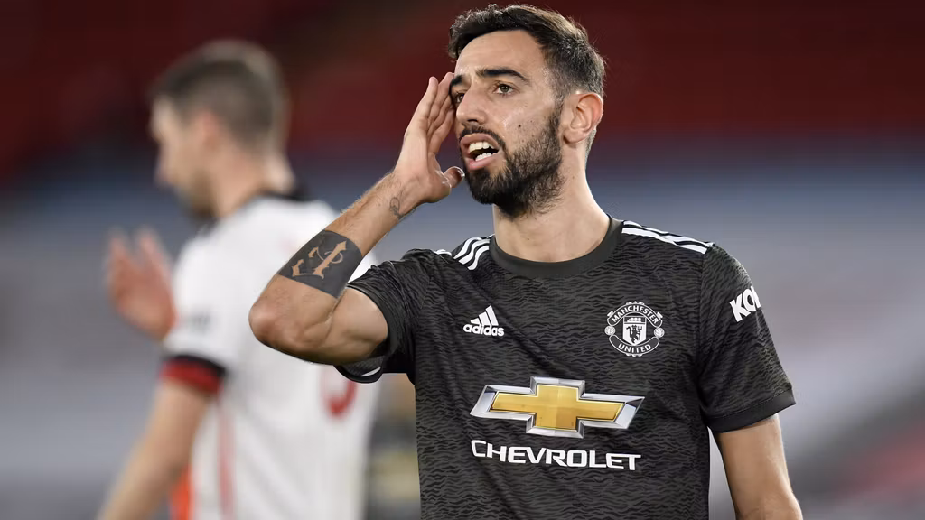 Bruno Fernandes durante un partido del Manchester United
