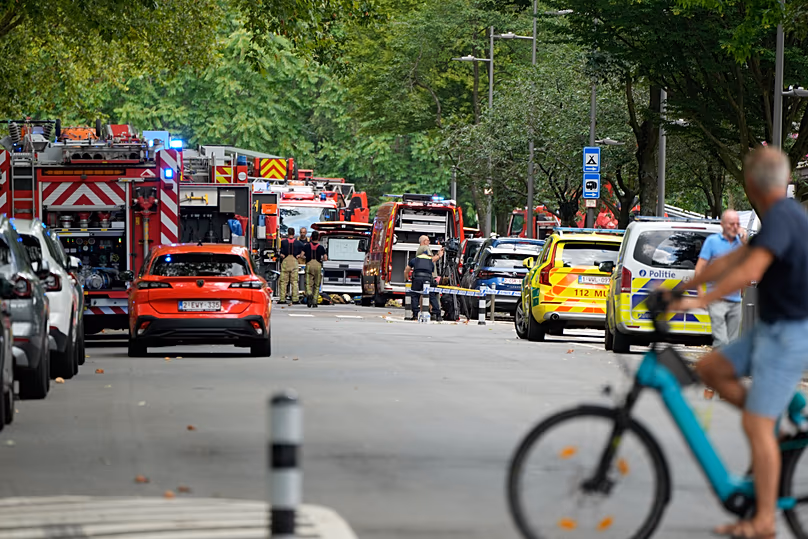 Emergency workers on the street after a fire broke out in an apartment block in Linkeroever, 1 July, 2026