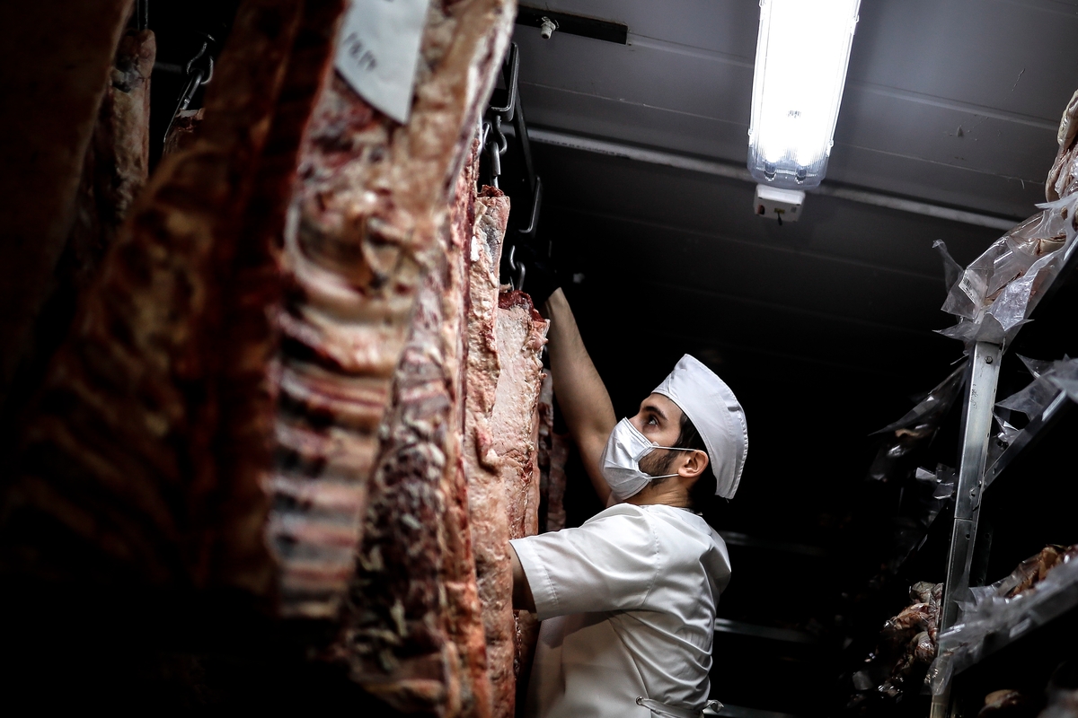 Imagen de archivo de un trabajador colocando reses de vacuno en un frigorífico de Buenos Aires. (EFE/Juan Ignacio Roncoroni)