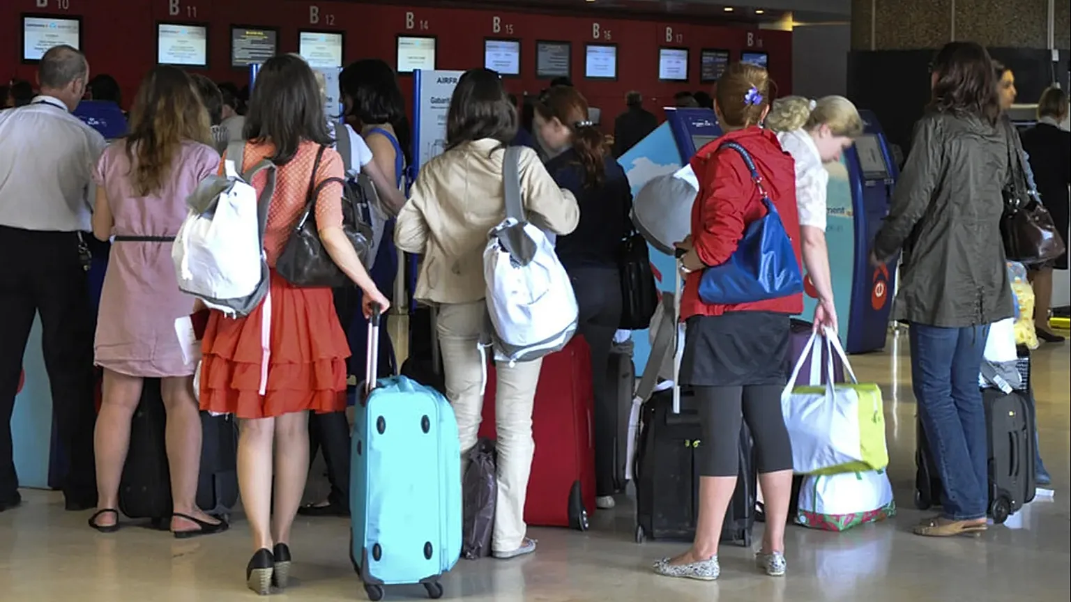 Travellers queue up at Zaventem airport in Brussels.