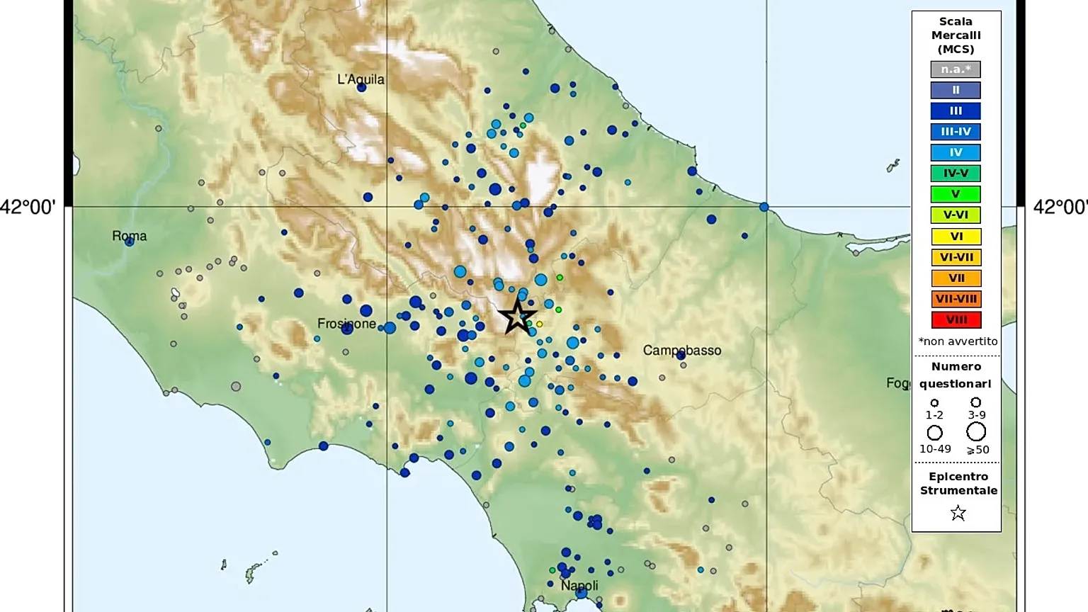 Map of the earthquake detected in the province of Isernia, 25/07/2026, INGV