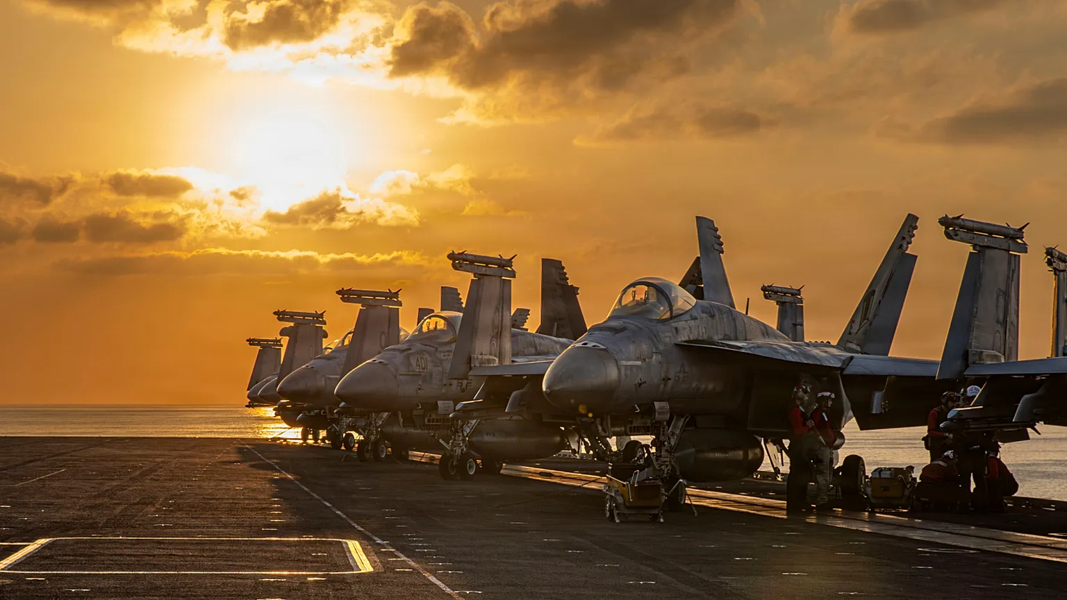 Aircraft on the flight deck of the USS Abraham Lincoln (CVN 72) that are operating in support of the war in Iran, on Tuesday, March 3, 2026.