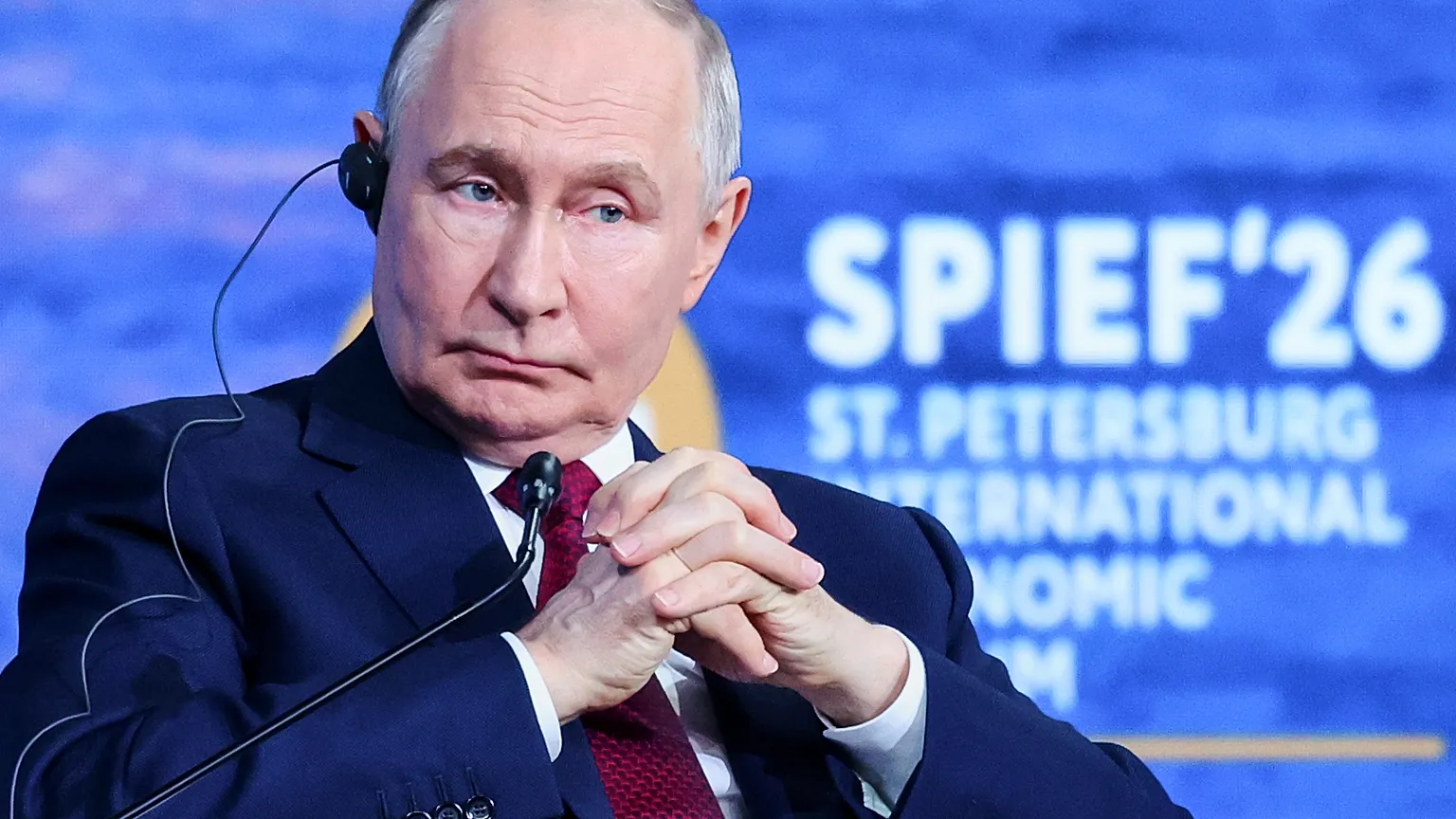 Russian President Vladimir Putin attends a plenary session at the St. Petersburg International Economic Forum in St. Petersburg, Russia, on Friday, June 5, 2026.