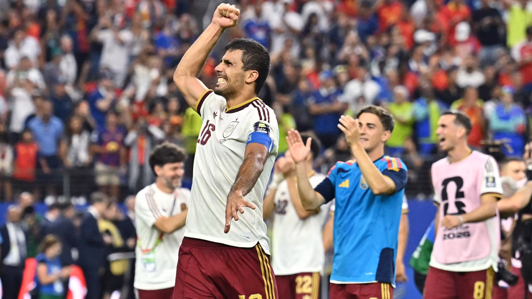 Rodri celebra la victoria de España ante Francia.