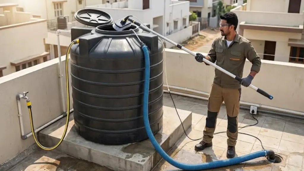 Tanque de agua: Usa bomba de agua sumergible y poste de aluminio sin vaciarlo
